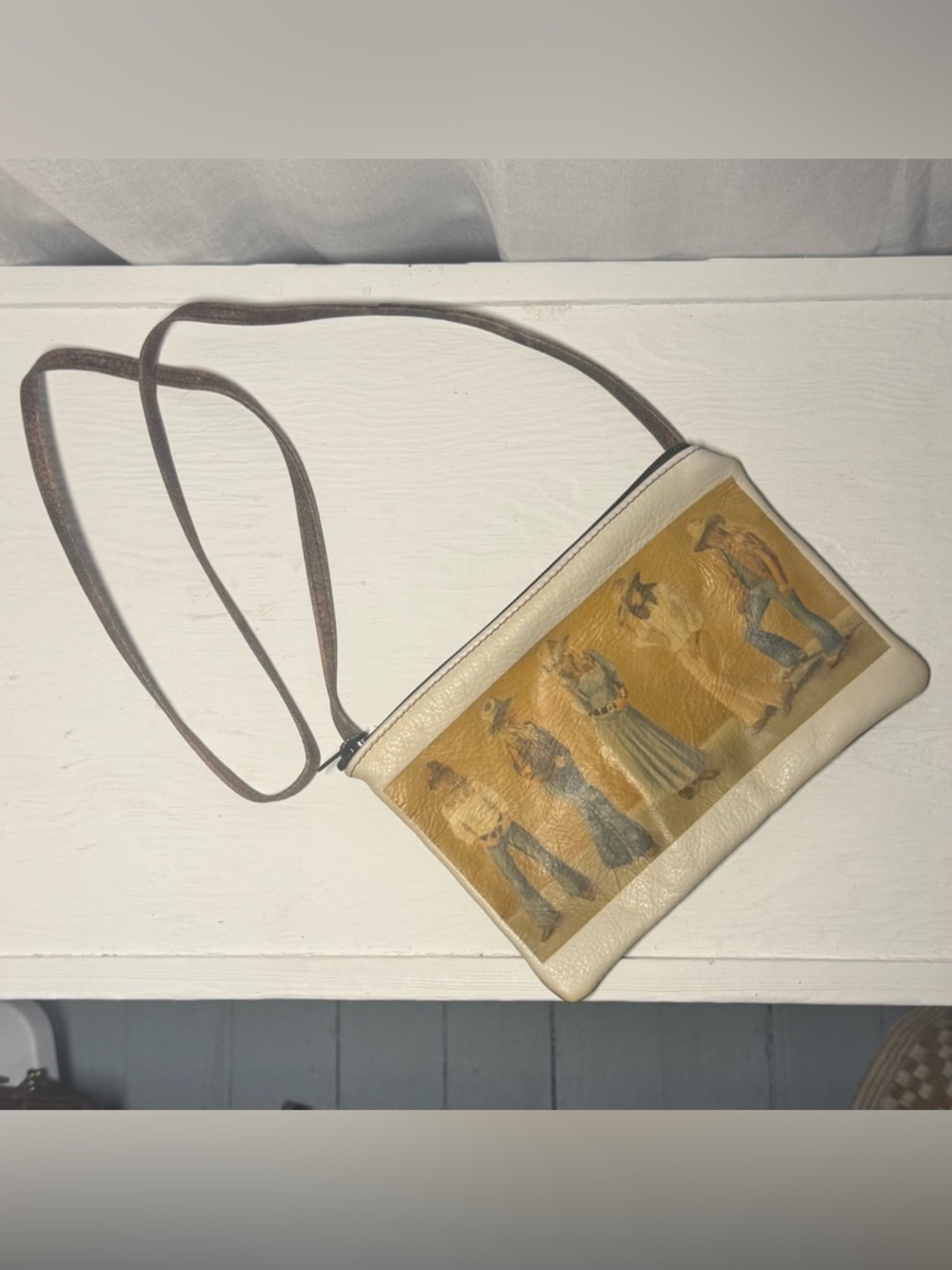 Vintage-Inspired Cream and Mustard Crossbody Bag